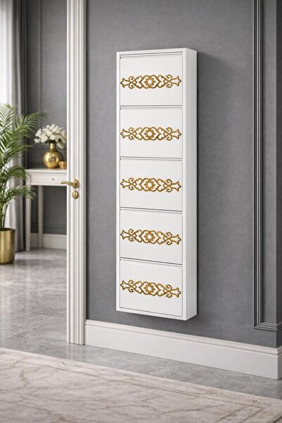 KARLI 5'Lİ BEYAZ GOLD DESENLİ METAL AYAKKABILIK