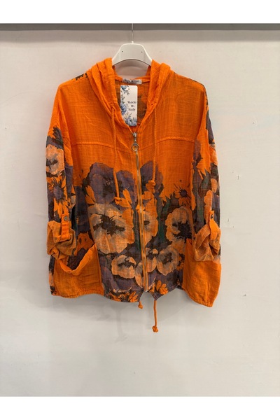 della moor Γυναικεία πορτοκαλί ιταλική μπλούζα με λουλουδάτο σχέδιο, με φερμο...