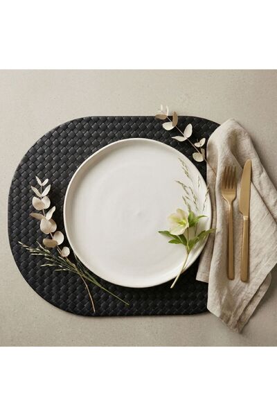 Grand Fine Art 2 τεμάχια δερμάτινο αμερικάνικο σερβίτσιο με πλεκτό σχέδιο, μα...