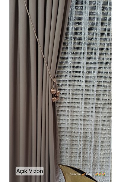 venedik home Κουρτίνα φόντου από λινό Milas σε ανοιχτόχρωμο βιζόν 1x3 με στεν...