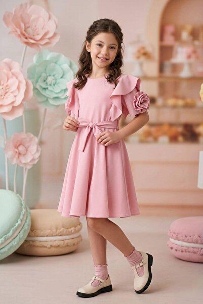 Pina Kids Κοριτσίστικο ροζ κοντομάνικο φόρεμα ELB2012