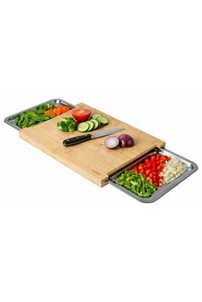 Ruhhy Επιφάνεια κοπής από μπαμπού με 2 συρόμενα δοχεία, δοχεία από ανοξείδωτο...