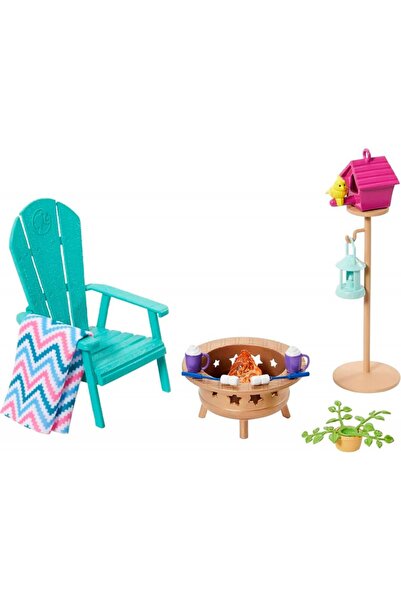 Barbie Σετ διακόσμησης επίπλων για κουκλόσπιτο, Βεράντα κήπου, Φωτιά κατασκήν...