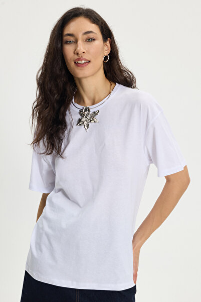 Tudors Γυναικεία μπλούζα με λεπτή εφαρμογή, 100% βαμβακερή, κοντομάνικη, με λ...