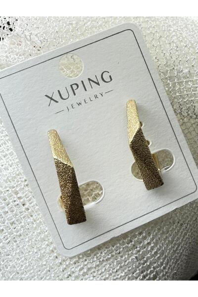 XUPING JEWELRY Dokulu Geometrik Gold Renk Çelik Küpe