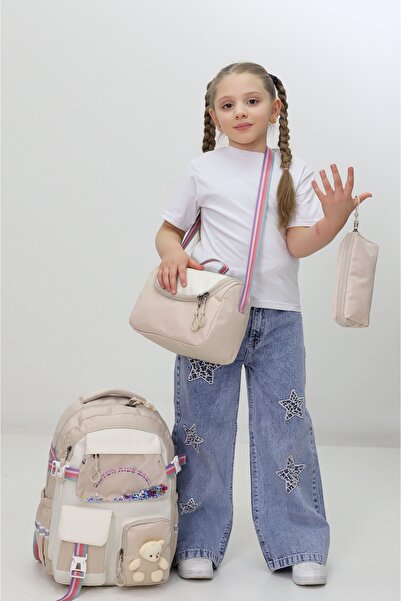 Probag Girl's School Bag Set of 3 with Lunch Box, Pencil Holder, Plush Access...