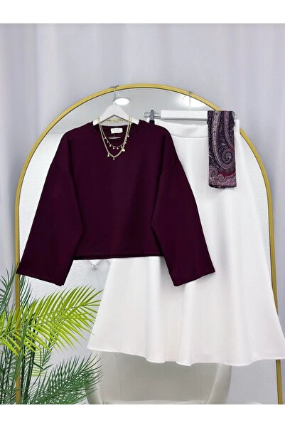 MODA VEDAT Set de bluză Oy-So și fustă Puff Scuba pentru femei -470