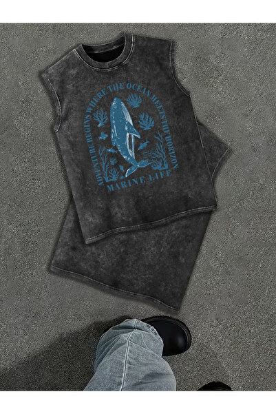 bellanova Street Style Anthracite Washed 100% Cotton Oversize Cut Tank Top