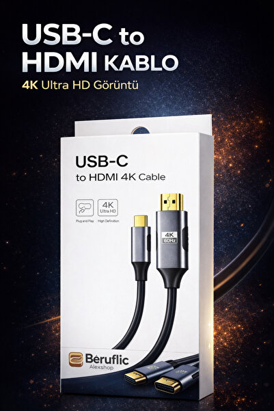 Beruflic كابل من النوع C إلى HDMI بدقة 4K فائقة الوضوح بطول 1 متر لنقل صورة ا...