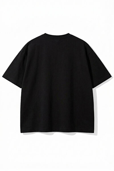 libukes Unisex Black Oversize Orchid Patterned Graffiti Printed T-Shirt