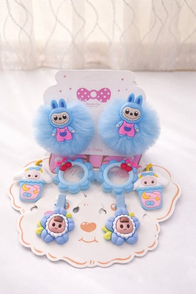 KZNovaStyle Cute Figured Plush Girls' Hair Clip Set – Colorful Clips & Elastic Hair Accessories (Set of 4)
