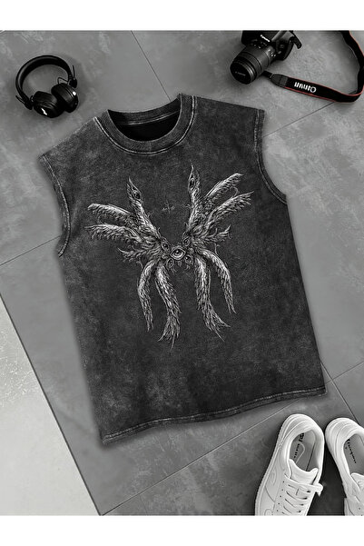 bellanova Ανδρικό αμάνικο μπλουζάκι σε ανθρακί αντικέ χρώμα με πλυμένη όψη κα...