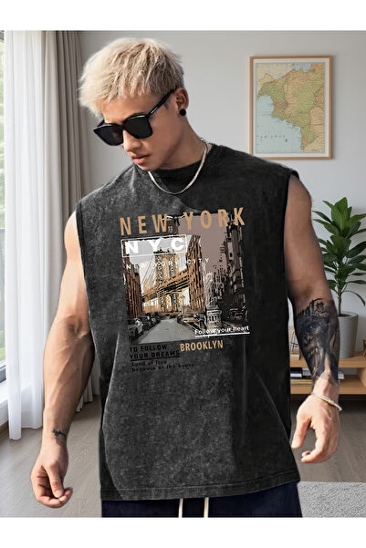 bellanova Street Style Anthracite Washed 100% Cotton Oversize Cut Tank Top