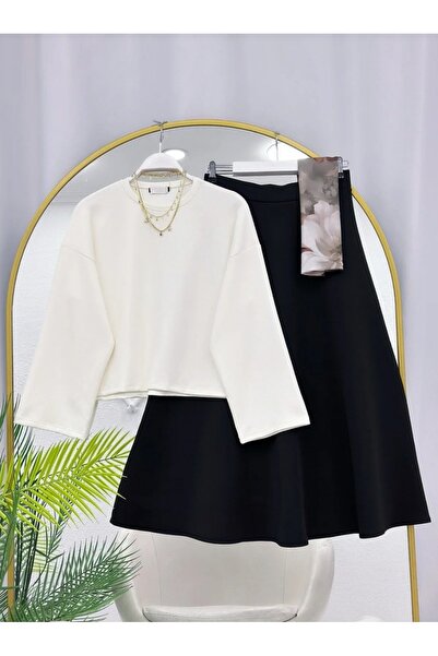 MODA VEDAT Set de bluză Oy-So și fustă Puff Scuba pentru femei -470