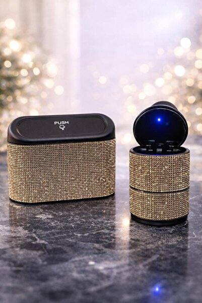 KESKİN SOUND Taşlı Araç İçi Çöp Kutusu & Küllük Seti – Kristal Kaplama Lüks T...