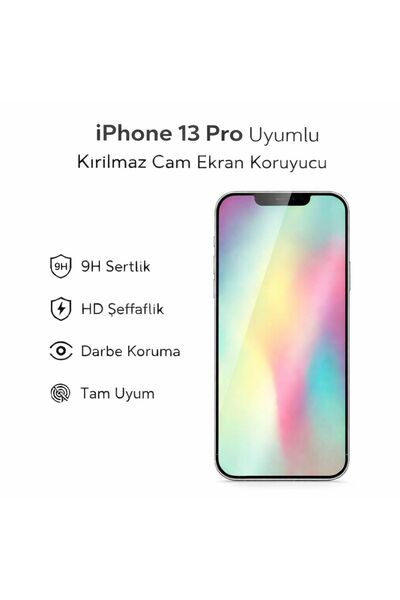 Avcı Teknoloji Market واقي شاشة زجاجي مقاوم للكسر متوافق مع هاتف iPhone 13 Pr...