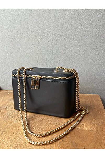 Nura Collection Μαύρη γυναικεία τσάντα ώμου με αλυσίδα