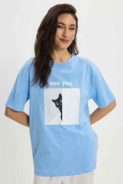 Tudors Γυναικεία μπλούζα με φαρδιά γραμμή, 100% βαμβακερή, με κοντό μανίκι κα...