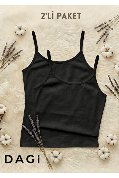 Dagi Black 2-Piece Combed Cotton Women's Athlete Set with Thin Adjustable Straps