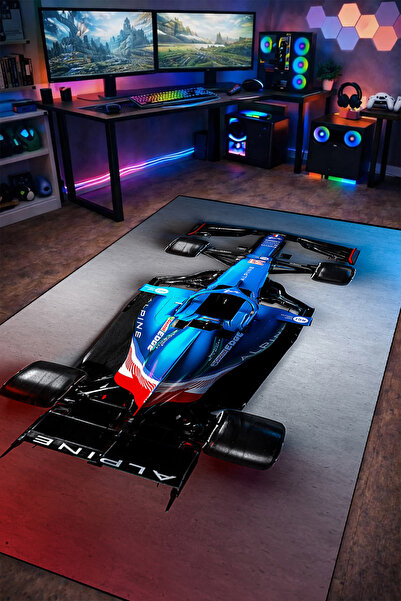 gxe.art Formula 1 Mavi Yarış Arabası Halı Kaymaz Taban Yıkanabilir Çocuk Odas...