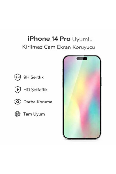 Avcı Teknoloji Market واقي شاشة زجاجي مقاوم للكسر متوافق مع iPhone 14 Pro، زج...