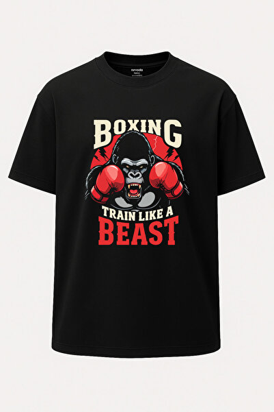 nirvoda Oversize T-Shirt Box Beast Gorilla με στάμπα - Μαύρο - Φαρδιά Γραμμή
