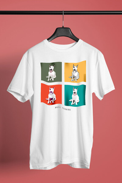 Pop Art Bull Teriyer -Baskılı Unisex Beyaz Tişört - T-Shirt UT007