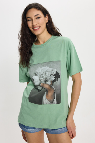 Tudors Γυναικεία μπλούζα με φαρδιά γραμμή, 100% βαμβακερή, με κοντό μανίκι κα...