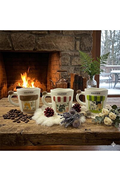 ACAR 425 ml Seramik Kupa | Sevimli Desenli Kahve Kupası – 3 Renk Seçeneği