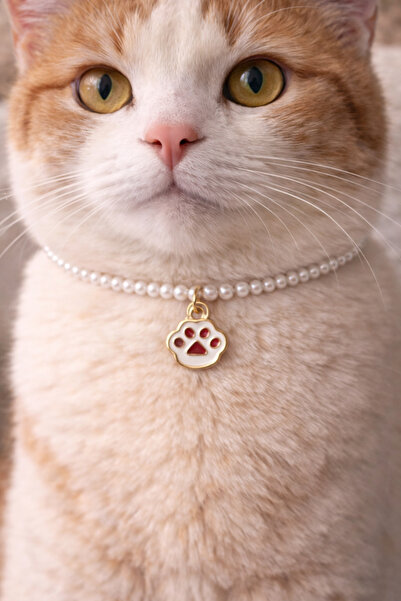 HALHALMILL Red Paw Dangle Pearl Cat Necklace