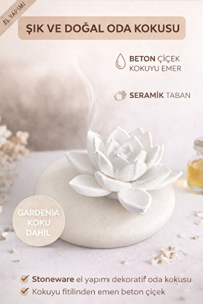 ardesta Dekoratif Oda Kokusu Seramik Gardenia 100 ml Beton Çiçek Kalıcı Ev Ko...