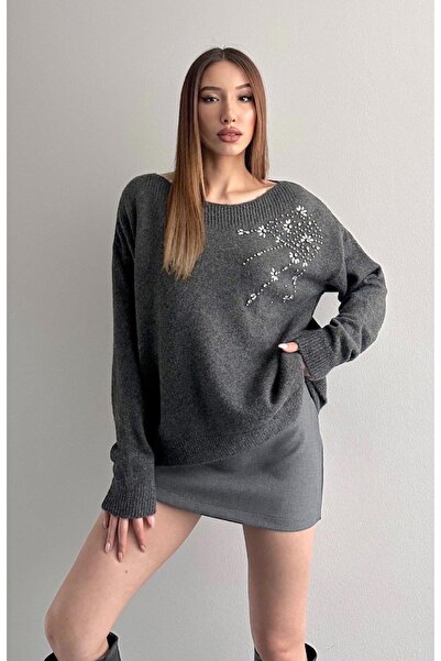 Bessia Butik Omuzdan Taşlı Modern Triko Kazak