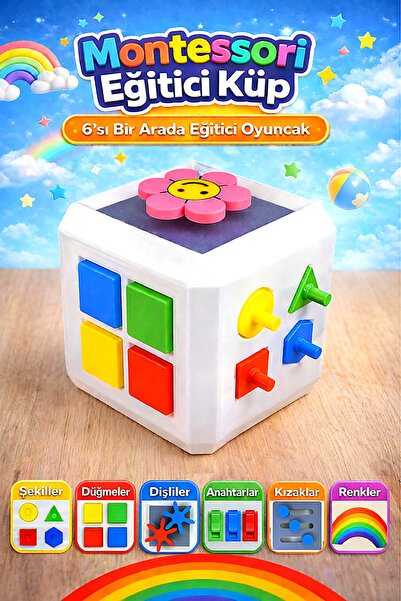 antiola Montessori Eğitici Aktivite Küpü 6’sı 1 Arada Duyusal Oyuncak | İnce ...