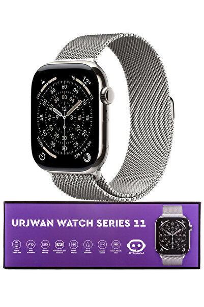 Urjwan Smartwatch Series 11, Silver - Large Size: AI with ChatGPT, AMOLED Dis...