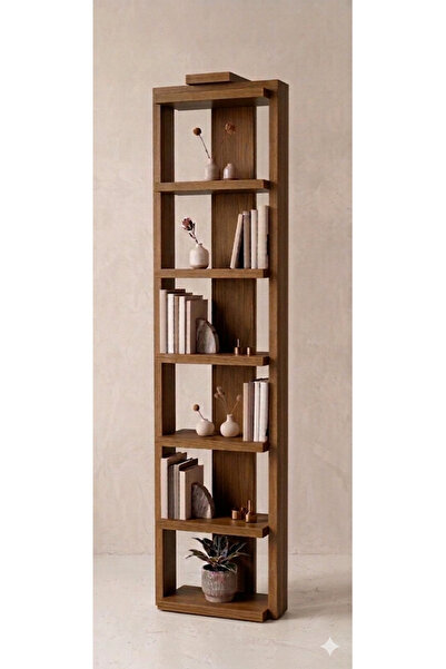 Lioracommerce Ahşap 6 Bölmeli Modern Kitaplık - El Yapımı Masif Ahşap