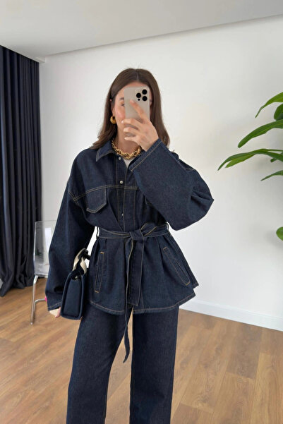 Perryes Costum din denim închis în culoarea bleumarin închis pentru femei, ja...