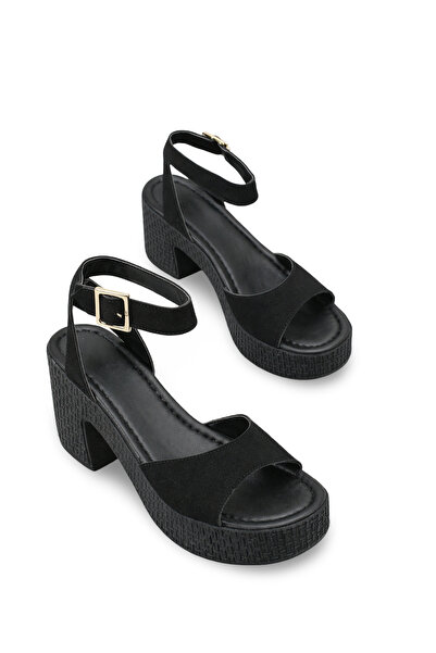 Riccon Lyra Aria Γυναικεία πέδιλα με τακούνι 0012705 Μαύρο δέρμα με υφή