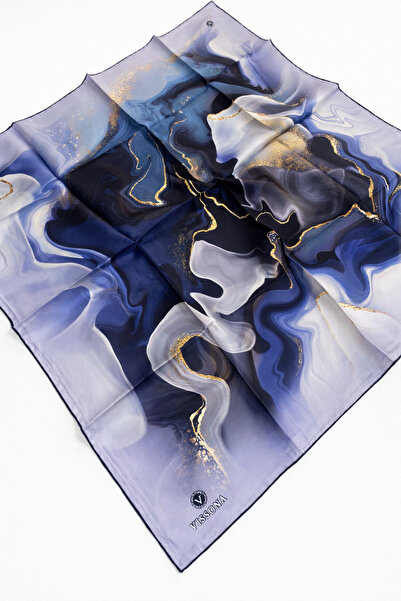 Vissona Μεταξωτό Φουλάρι Tivil IST 50505- 7 Sax - Μπλε Ναυτικό Μοτίβο Μπατίκ