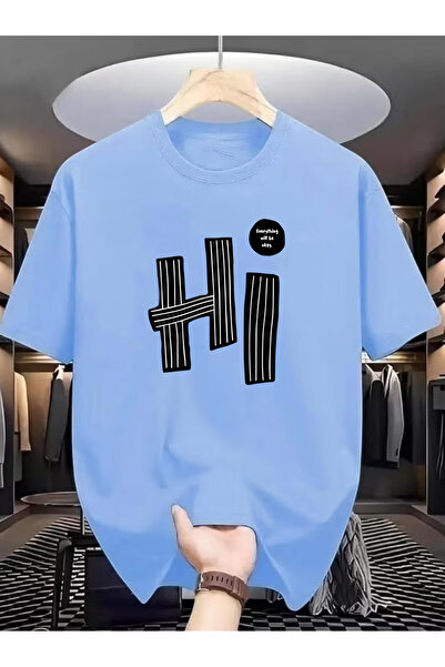 SUNFREE Μπλουζάκι HI με στάμπα Oversize Crew Neck Unisex Basic καλοκαιρινό κο...