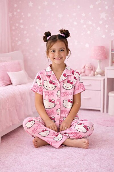 zahider Κοριτσίστικο καλοκαιρινό κοντομάνικο σετ πιτζάμες με γιακά πουκάμισου...