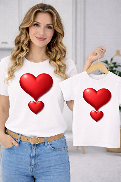 VODEXA Tricou oversize unisex pentru copii, tricou cu inimă dublă imprimată (...