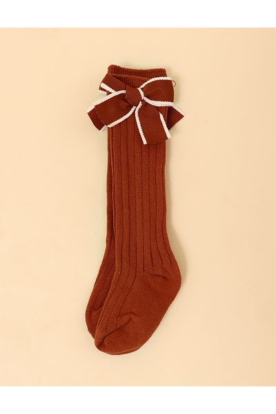 MiniKids Κομψές καφέ κάλτσες με φιόγκο για κορίτσια