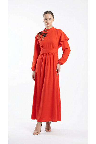 Şeker Portakalım Μακρύ φόρεμα με λεπτομέρειες από πέτρα και σχέδιο άνθους ρόδ...