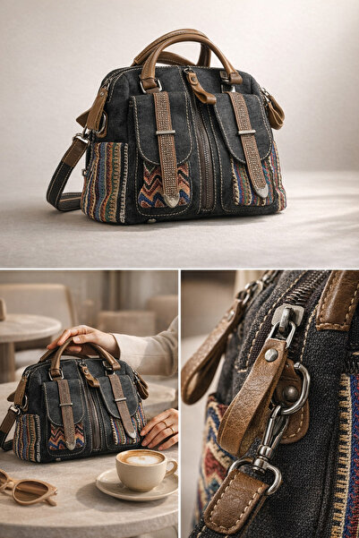 Guja C1015 Women's Denim Plaid Handbag, Shoulder Bag and Backpack