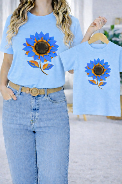 VODEXA Tricou oversize unisex pentru copii, tricou cu imprimeu BLUE FLOWERS (...