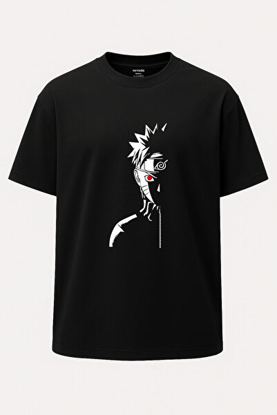 nirvoda Υπερμεγέθη μπλουζάκι Naruto Half Face Pose με στάμπα - Φαρδιά γραμμή