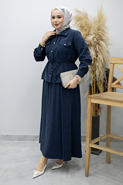 Tesettür Dünyası Σετ Φούστας με Τσέπες και Κορδόνι στη Μέση TSD260171 Ναυτικό...