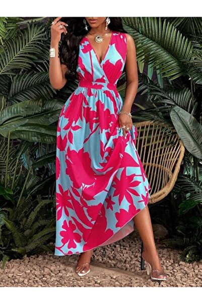 Wear Up Women's Strappy Double Breasted Collared Floral Patterned Long Single...