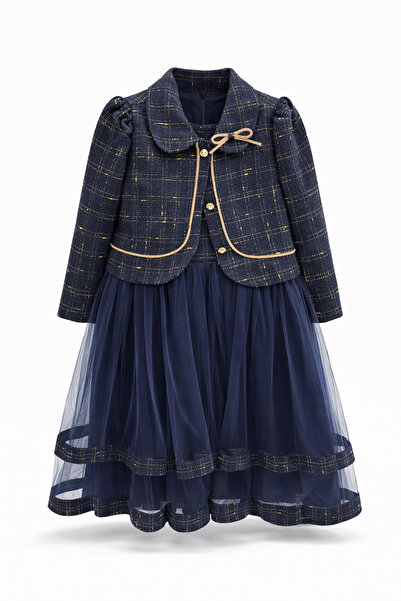 CQCQ Κοριτσίστικο βραδινό φόρεμα από τούλι σε μπλε ναυτικό χρώμα με σακάκι, φ...