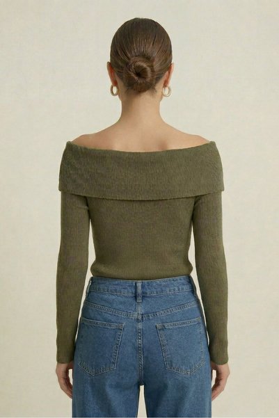 Lavix Khaki Women's Madonna Collar Camisole Blouse Long Sleeve Fit Flexible Stylish Body